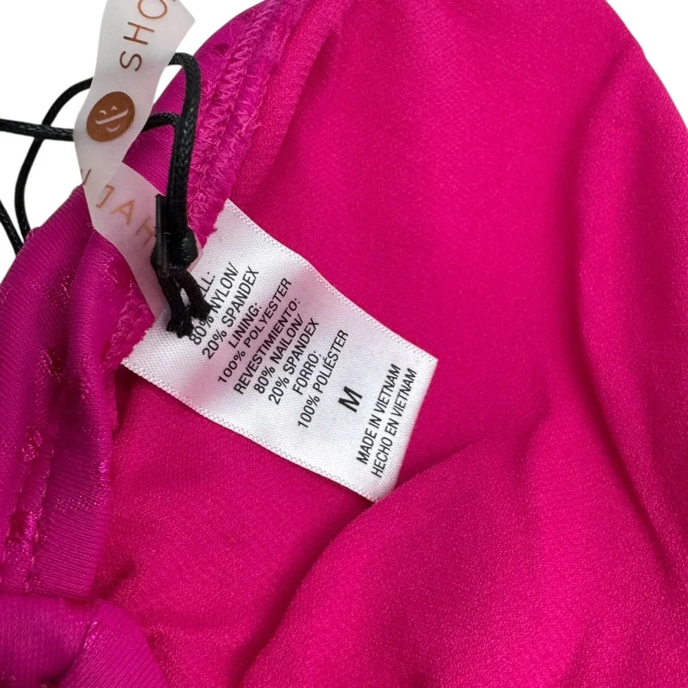 Shade Shore Raspberry Dot Ruffle‎ Halter Bikini Swim Top Women's Size Medium